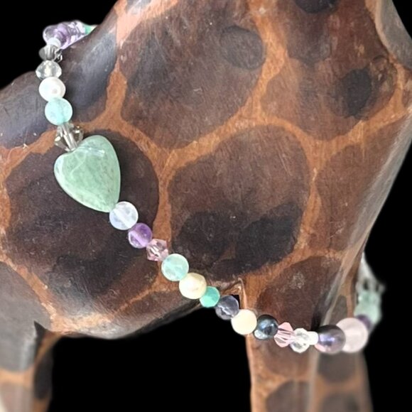✨🆕 Handmade 7" Gemstones and Pearls “Confetti” Heart Bracelet | Sterling Clasp - Picture 6 of 7